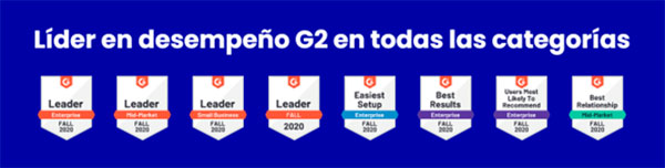 Líder en desempeño G2 en todas las categorías Líder en desempeño G2 en todas las categorías
