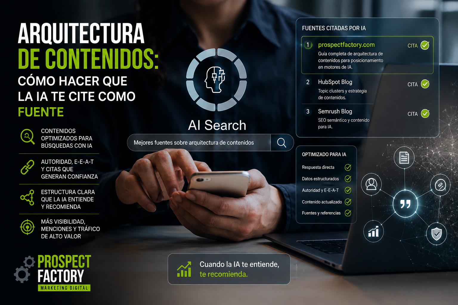 Arquitectura de contenidos optimizada para IA y motores generativos como ChatGPT y Google AI.
